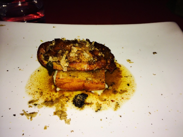 After dark: Pancetta-stuffed pork fillet sauteed in white wine